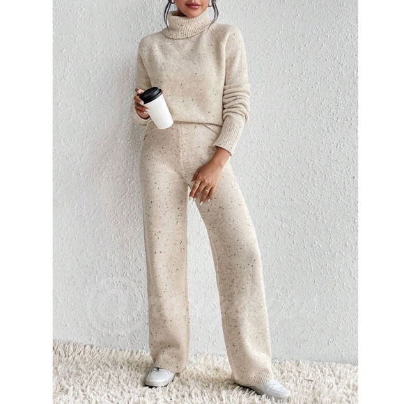 2 Piece Knit Set Turtleneck Sweater & Pants Beige - Picture 7 of 16